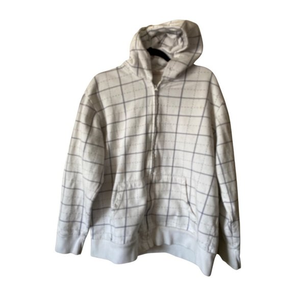 Springfield Mens Plaid Long Sleeve Full Zip Jacket Hoodie Sweashirt Cream XL - Picture 1 of 13
